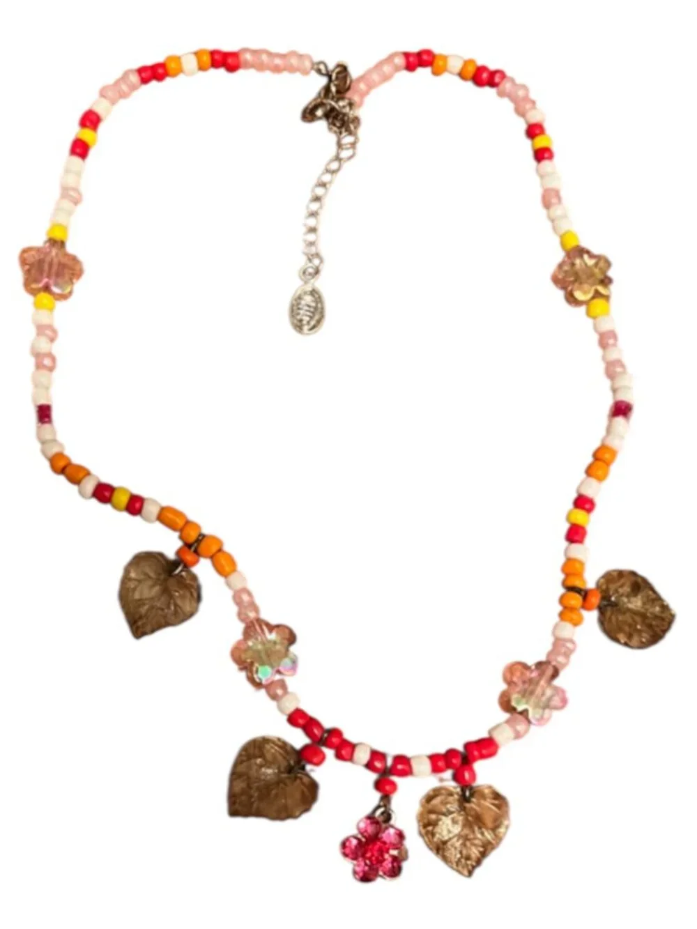Rare Vintage Girls Oilily Colorful Flowers and Leaves Charm Necklace